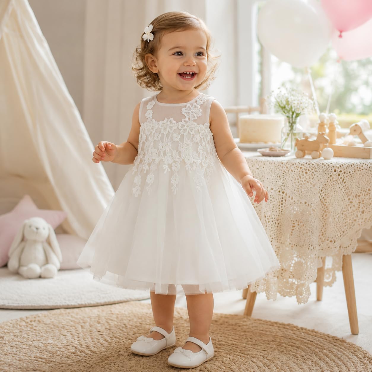 Vestido de fiesta de niña para bodas, bautizos, cumpleaños y ocasiones especiales – Elegante vestido de ocasión con encaje para niña de flores