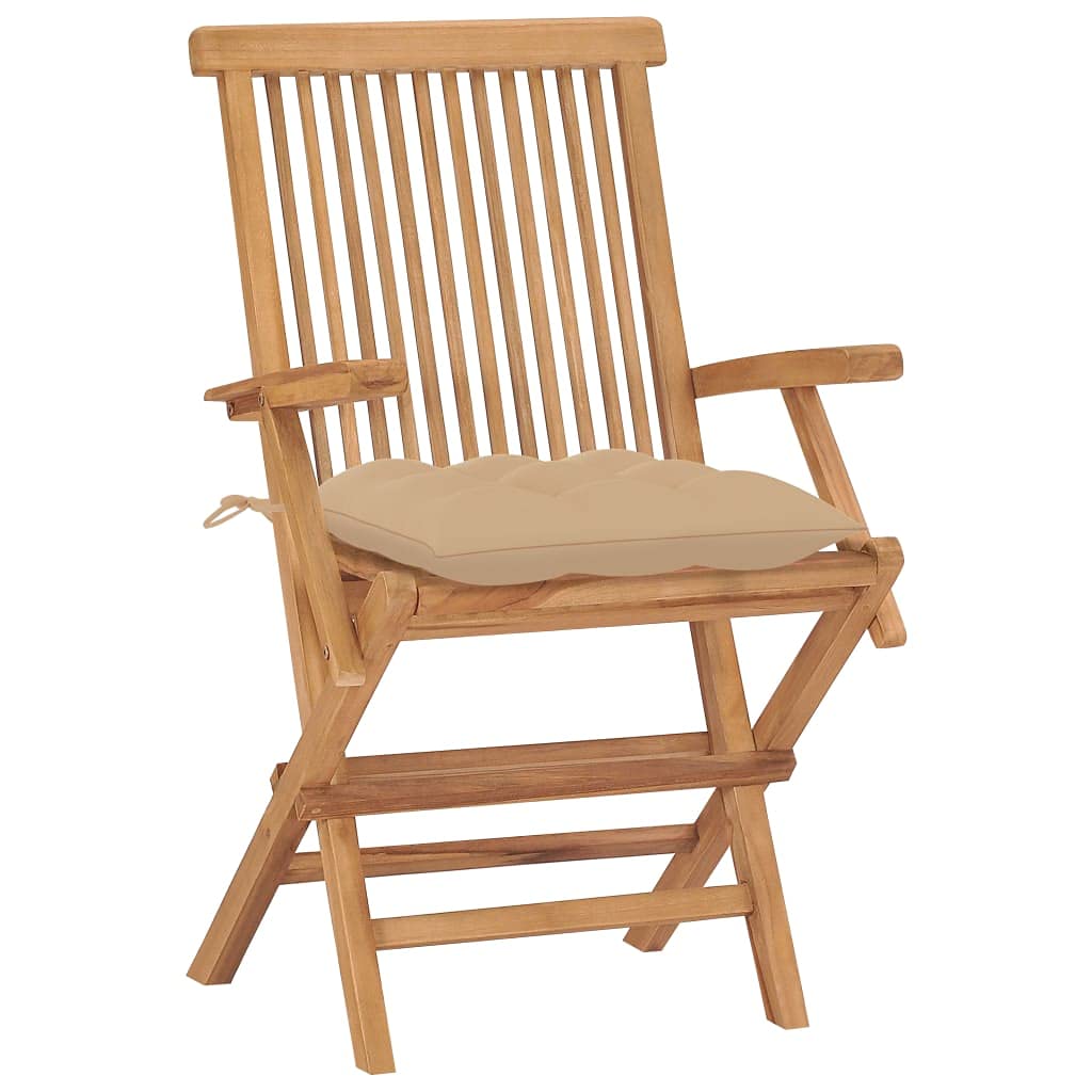Set 8 Sedie da Giardino Pieghevoli in Legno Teak con Cuscini | Poltrone esterne salvaspazio con braccioli e morbidi imbottiti per arredare terrazzo e patio durante i pranzi all'aperto.