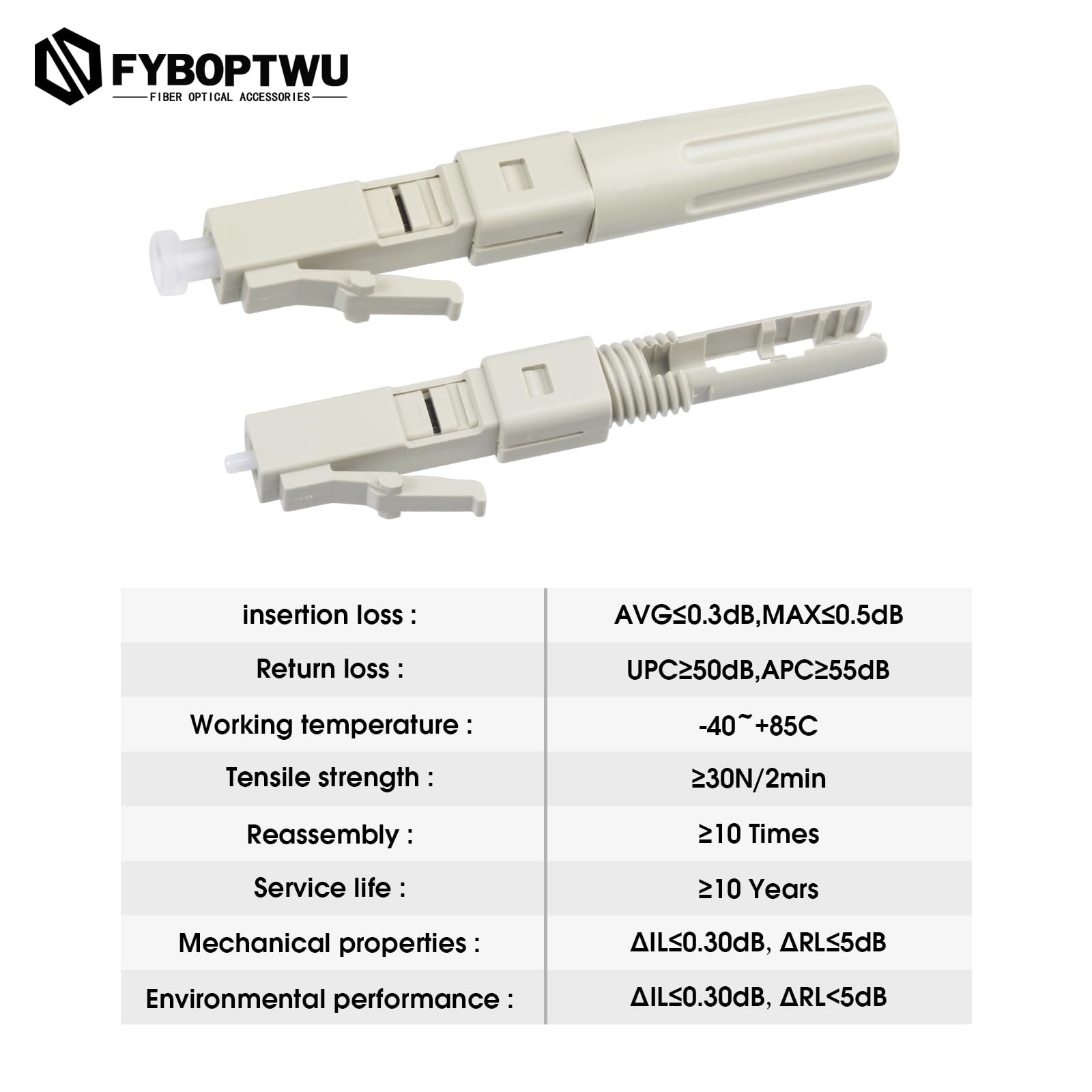 fyboptwu - 10 pcs LC Mutilmode Fiber Optic Quick Assembly Connector Fiber Optic Fast Connectors 50/125 Mechanical Connectors Adapter for 0.9/2.0/3.0/2.0 * 3.0mm Multimode Fiber Cable