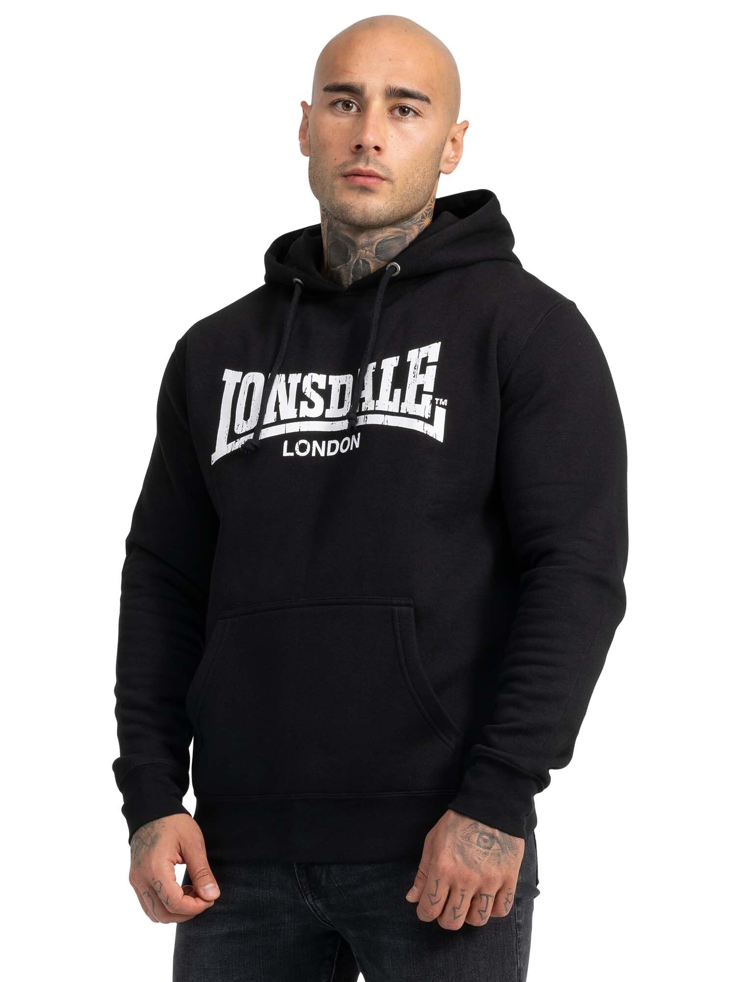 Lonsdale London Wolterton Hombre Sudadera con Capucha Negro 60% algodón, 40% poliéster Regular