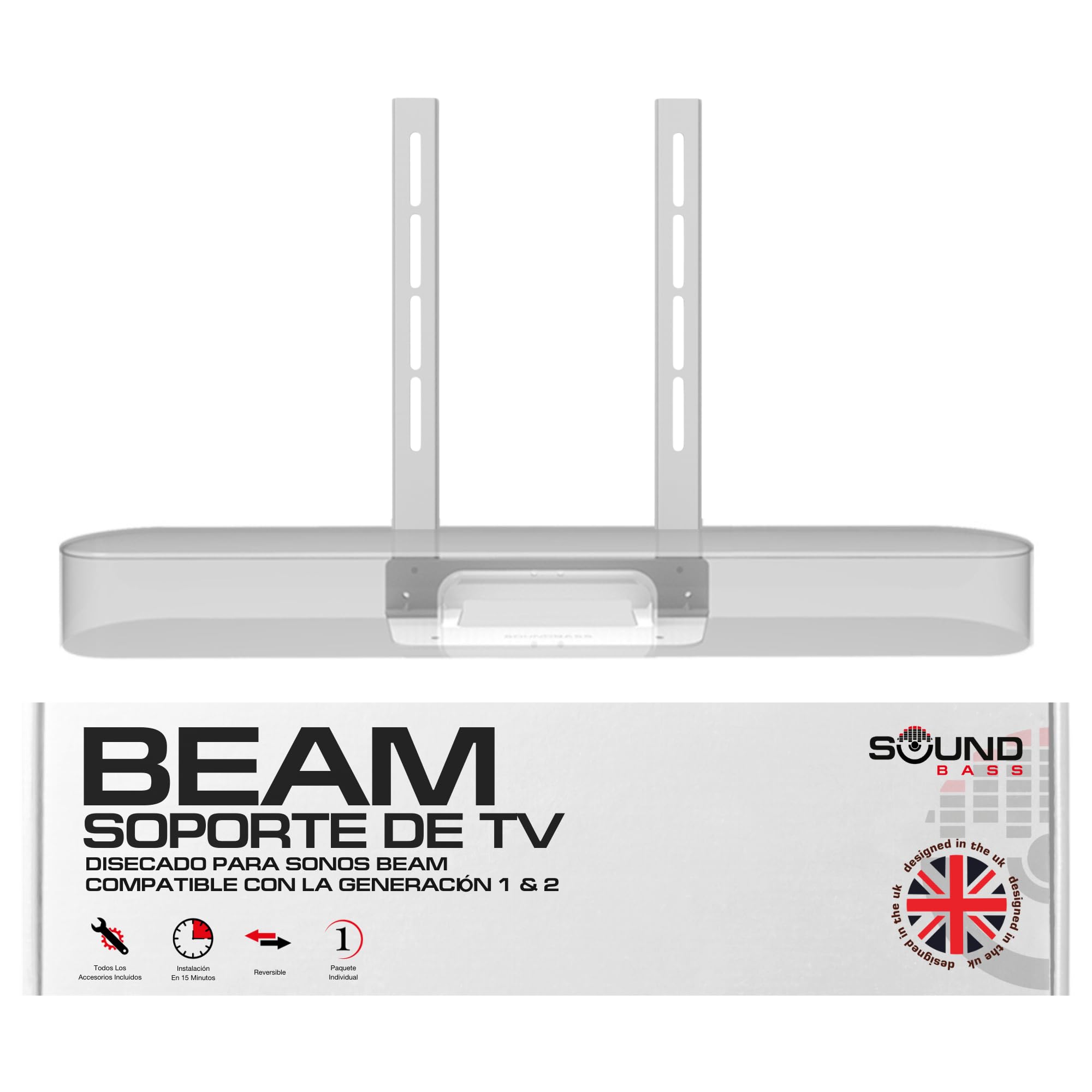 Sound bass Beam Soporte TV para Barra de Sonido, Debajo del TV, Blanco