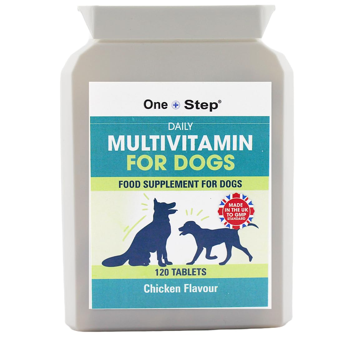 One StepMultivitamin Supplement for Dogs | 120 Tablets | Bone Health, Immune System, Skin, Coat & Overall Vitality | Chicken Flavoured