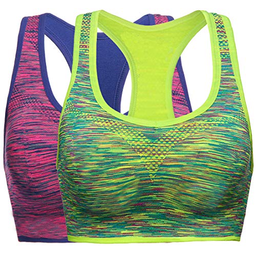 TOBWIZU Women Racerback Sports Bras -Removable Padded Seamless Med Support for Yoga Gym
