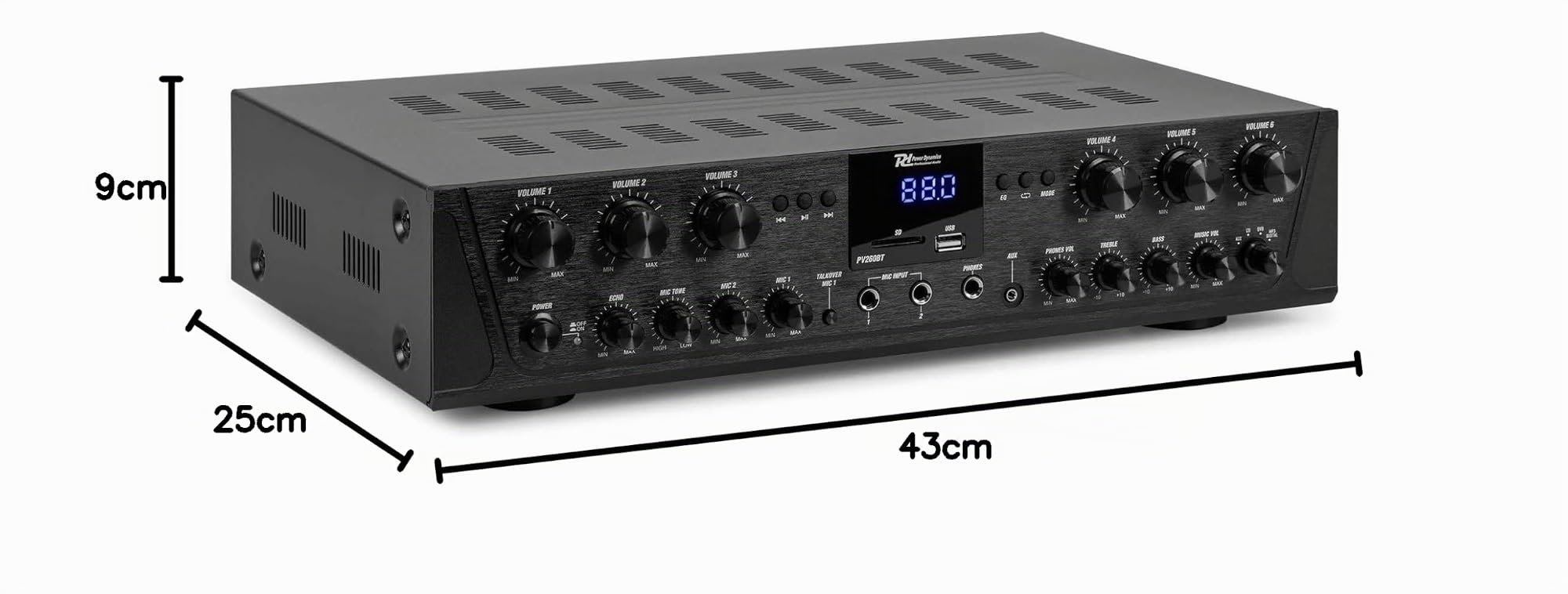 Power Dynamics Pack Sistema de Sonido 6 Zonas con Amplificador Bluetooth 600W, 12 Altavoces Blancos IPX5, MP3, Radio FM, 6 Salidas Independientes y Mando, Ideal para Hogar, Oficinas y Negocios