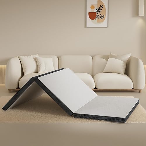 Colchón plegable individual XL de tres pliegues, lujosa cama de espuma viscoelástica de 4 pulgadas, perfecto para dormitorios universitarios y
