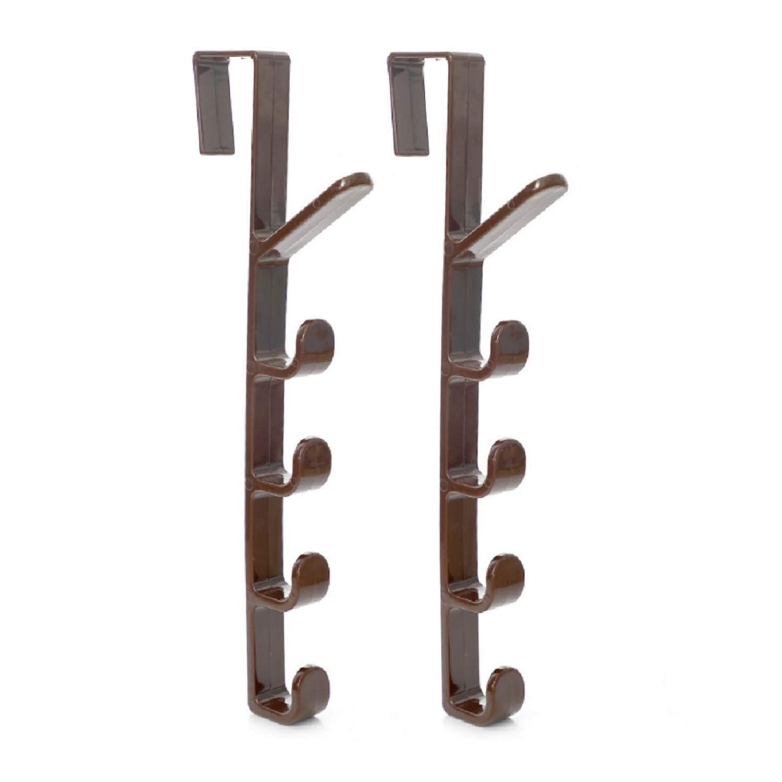 canjoyn 5 Layers Over The Door Hook Organizer Rack Hanger Backpack Handbag Door Hook, Pack of 2 (Brown)