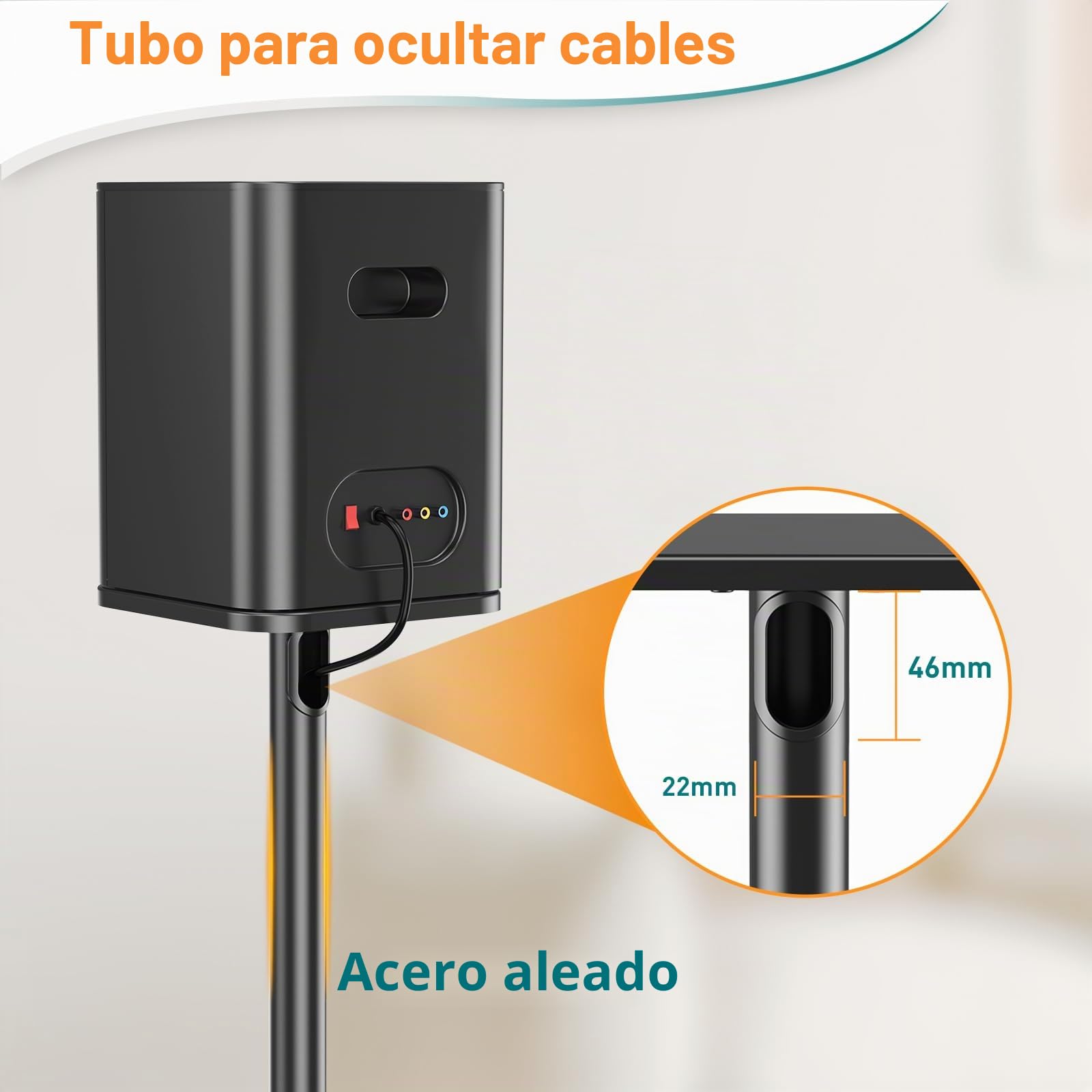 ELIVED Soporte universal para altavoces (altura regulable hasta 95 cm, con base de cristal y canal de cable interno para altavoces de estantería, capacidad de carga de 10 kg, 1 par), color negro