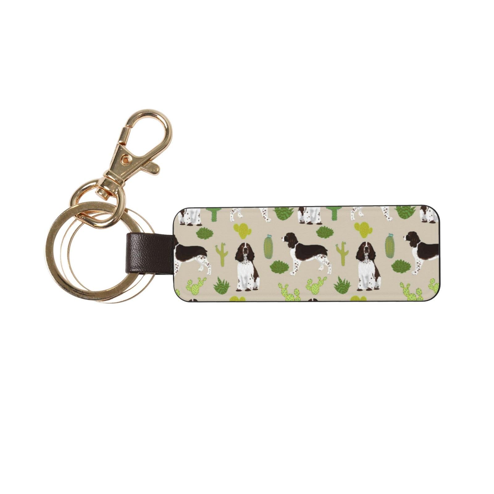 HCMuxisen English Springer Spaniel Dog Cactus Dog, PU Leather Keychain, Keychains Keyring Key Chain Ring 1 pc