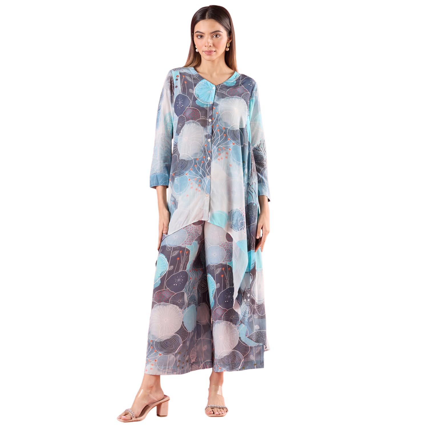 navyasa blue liva muslin jacquard digital print co-ord set for women-image-35