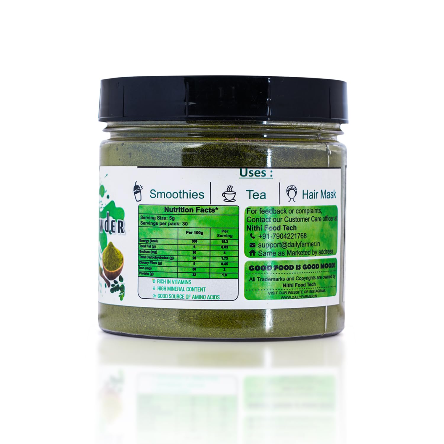 Daily Farmer Moringa Powder 150g | Super Food | Pure and Natural | For use in Smoothies and Soup | Rich in Anti-Oxidants | No Additives or Preservatives(Pack of 1) — Amazon image 3