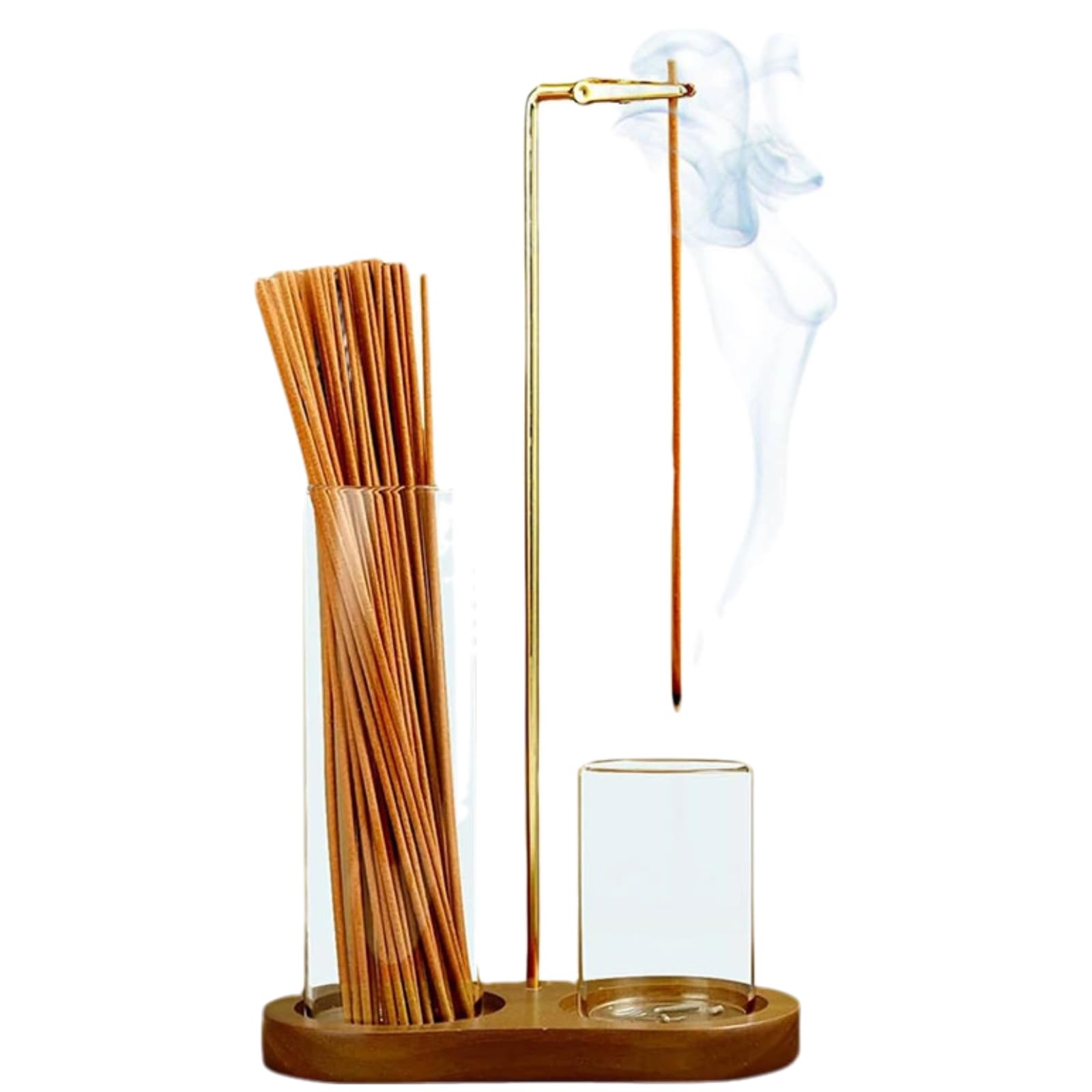 ROVENLIFEGO Wooden Incense Holder Upside Down Incense Stick Holder with Glass Ash Catcher, Minimalist Incense Burner for Meditation, Yoga, Home Decor