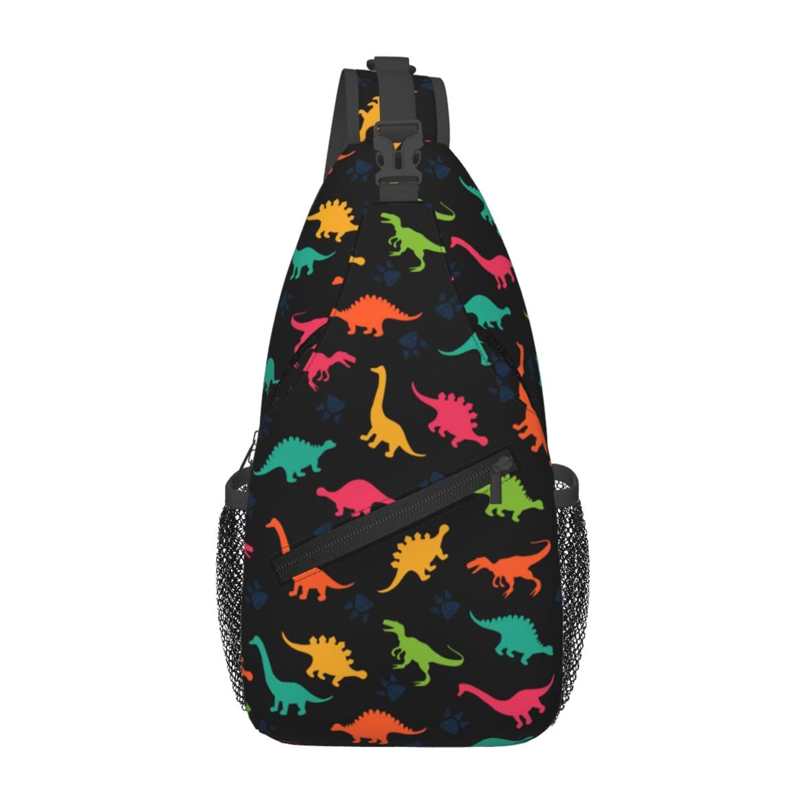 QISENTIS Cartoon Dinosaur Sling Backpack for Women & Men, Multicolor, 3.5x7.5x15.3 Inches, 5.5L, Casual, Unisex, Dinosaur Theme, Ambidextrous Shoulder