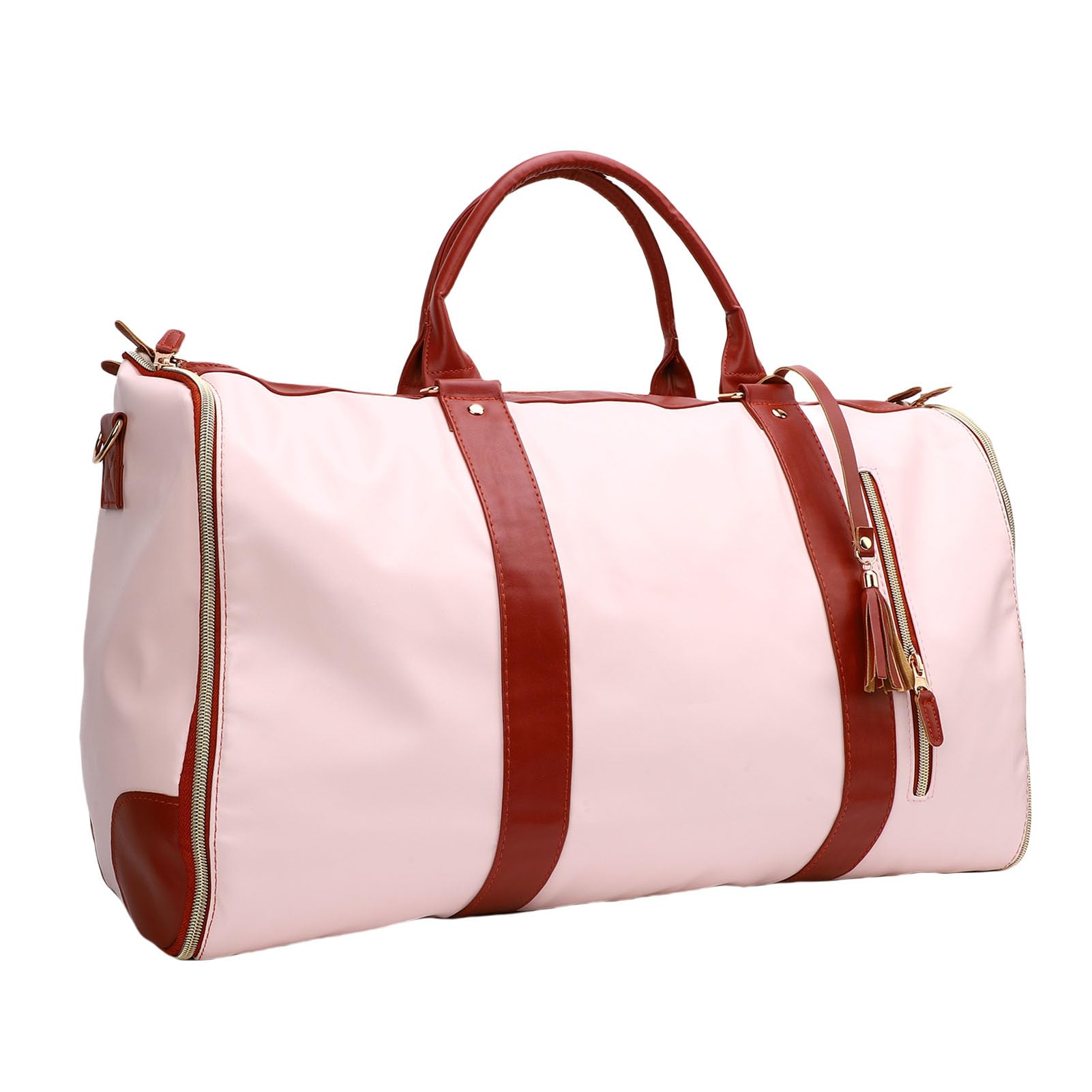 Generic Borsa Porta Abiti Elegante Borsone in Pelle PU per Viaggi di Lavoro con Tracolla e Ampia capacità per Uomini e Donne (Beige)