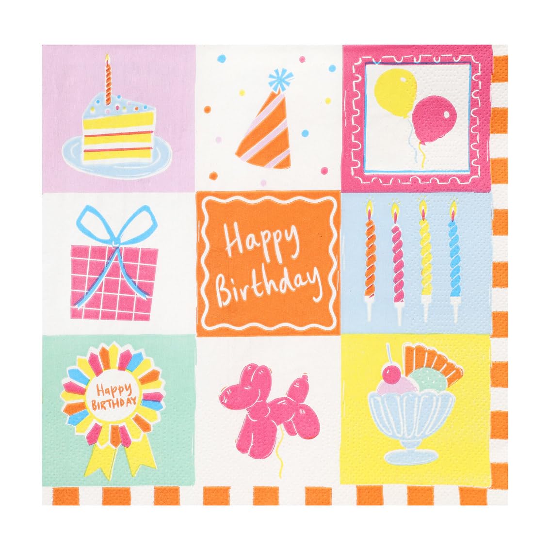 Talking Tables 20 x Happy Birthday Paper Napkins, Badge Hat Cake Candle Decorations, Kids Party Serviettes for Birthdays, Disposable Tableware, Recyclable, Plastic-Free 3ply 33cm