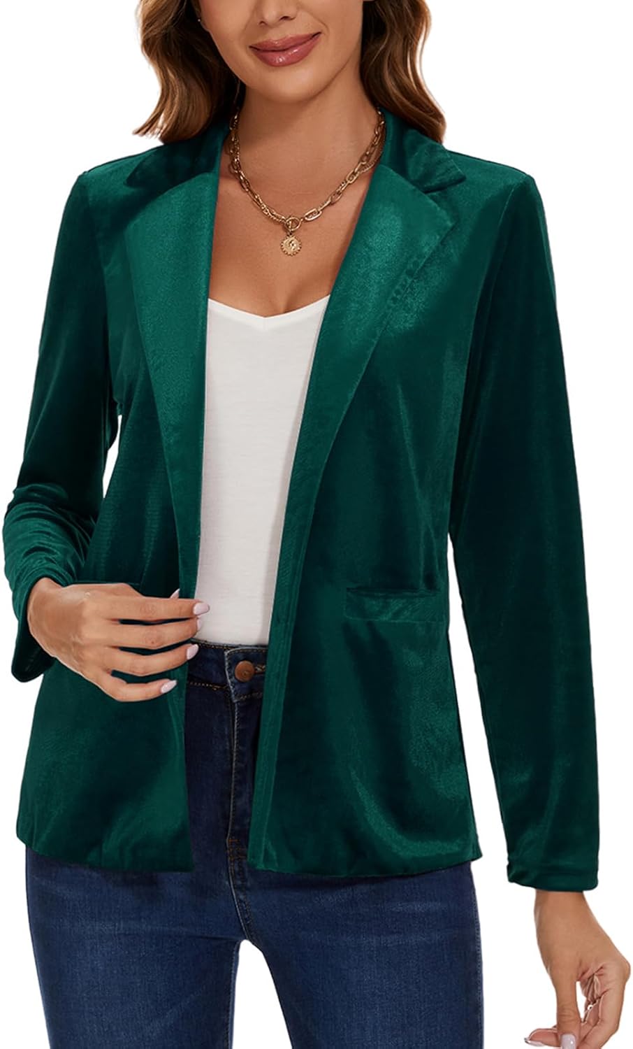 Women's Velvet Suit Blazer Jacket Casual Office Work Long Sleeve Button Pockets Tailored Jacket Coat Blazer - Image 3