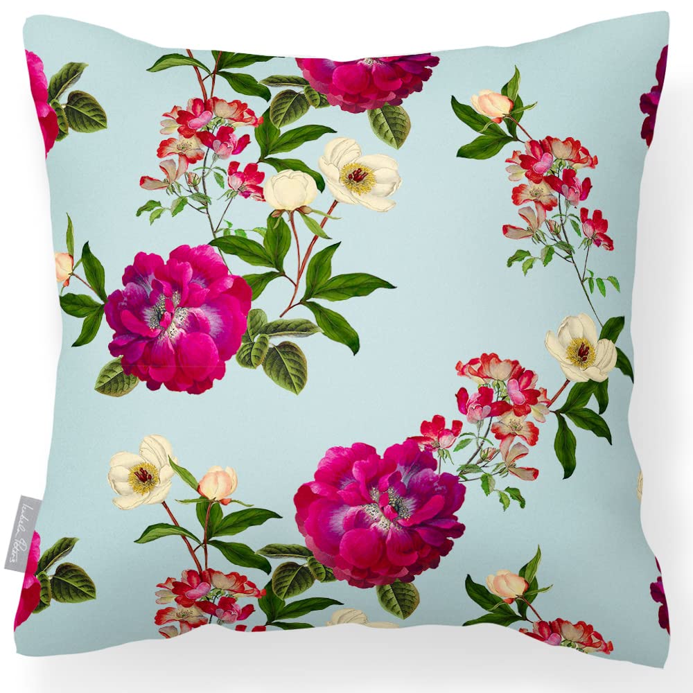 Izabela Peters Outdoor Cushions Waterproof, 43 cm, Filled Outdoor Cushion, Floral Glade- Duck Egg Blue, Garden Furniture Cushions, Outdoor Seat Cushions, Garden Chair Cushions