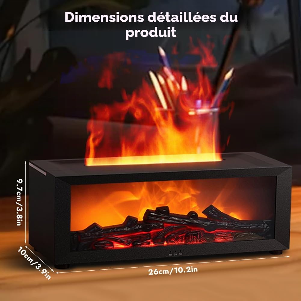 Diffuseur d'arôme flamme, diffuseur d'huile parfumée pour huiles essentielles avec lumière 7 couleurs effet flamme, diffuseur d'huiles essentielles avec cheminée LED, avec télécommande et minuterie
