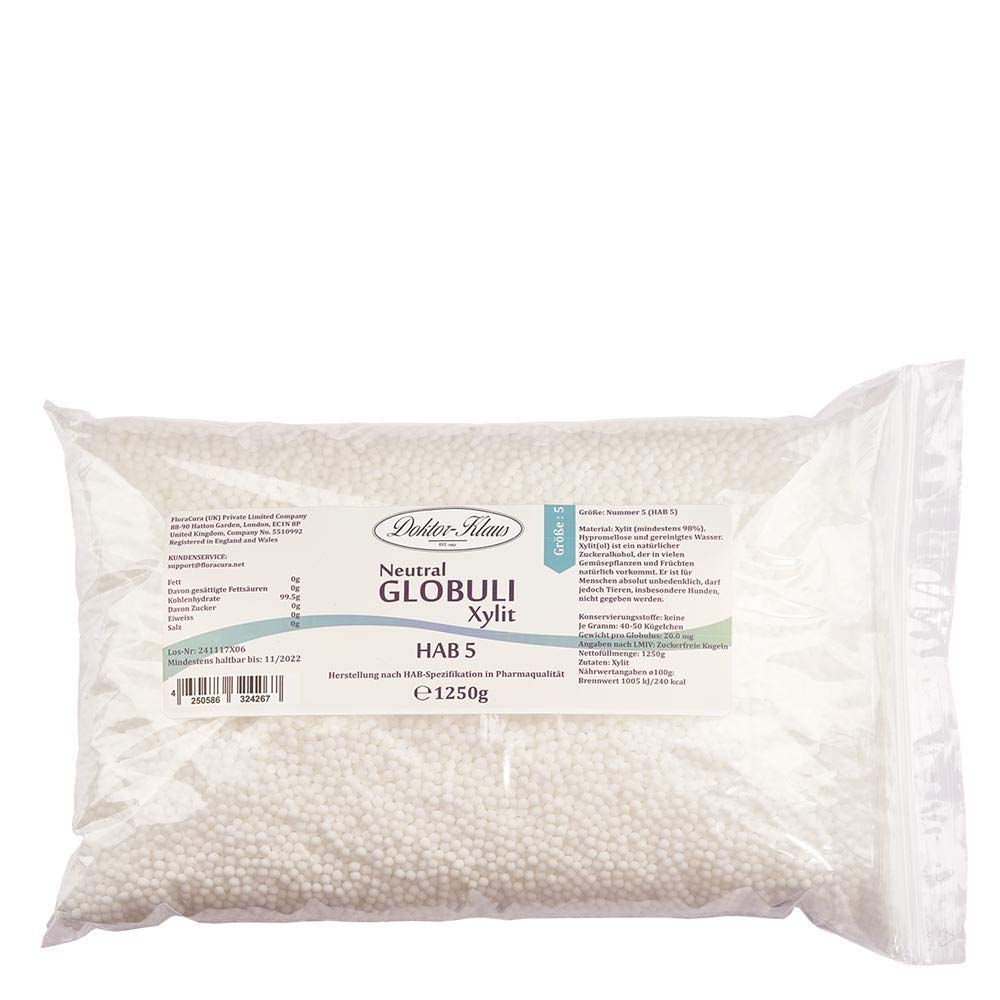1250g Neutral Globuli HAB 5, Doktor-Klaus, aus XYLIT (zuckerfrei), in Kunststoffbeutel