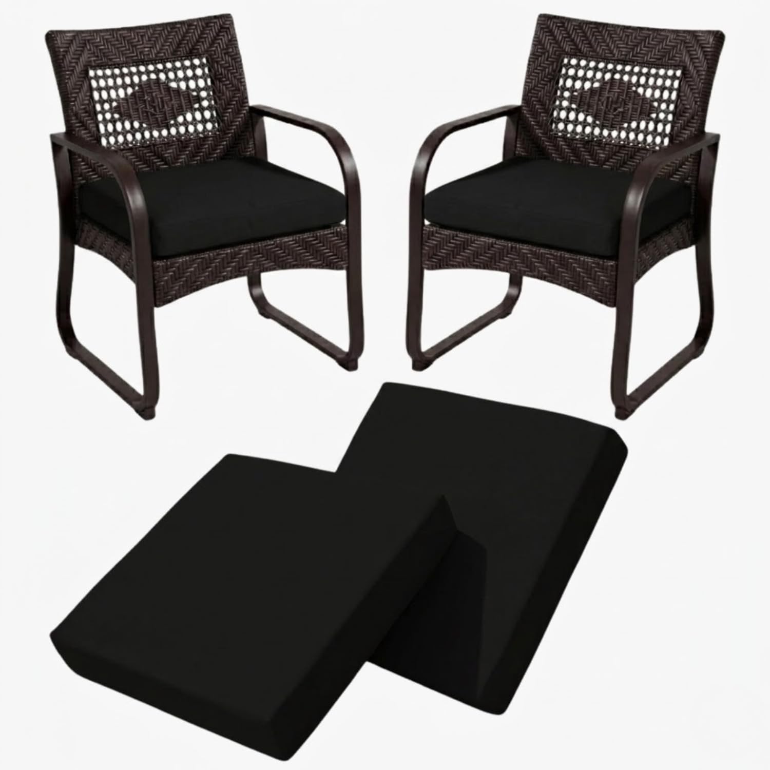 2 Pieces Waterproof Garden Chair Seat Pads Thick Rattan Outdoor Seat Cushions Removable Zipped Cover, Patio Dining Chair Pads for Indoor & Outdoor Furniture Seat Pad (Black, 50cm x 50cm x 5cm)