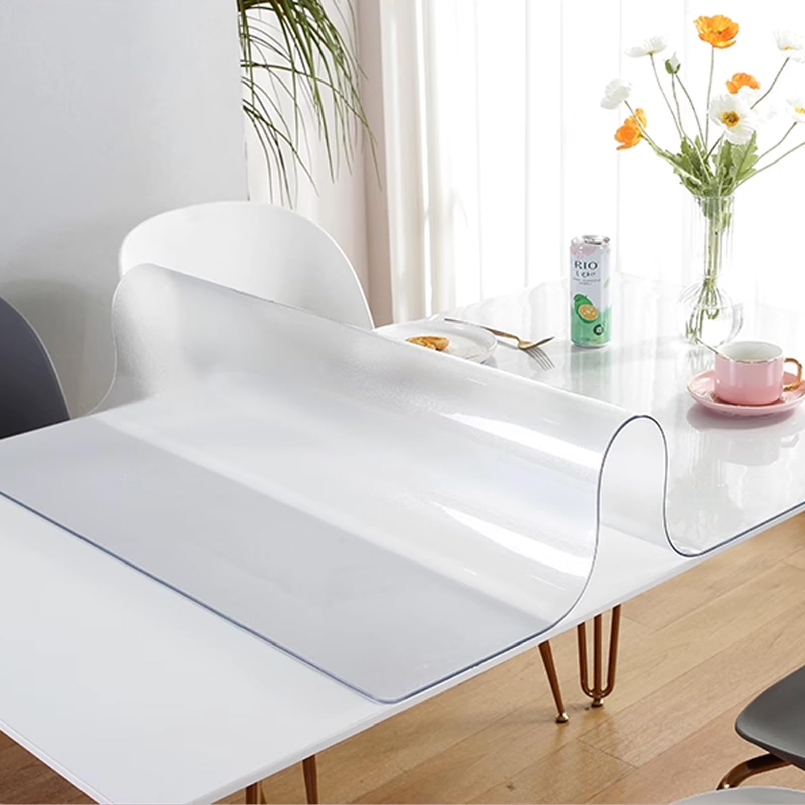 Protector de mesa transparente de PVC de 1,5 mm de grosor, antibacteriano, inodoro, fácil de limpiar, cubierta de plástico para mesa de comedor (80 x 130 cm), duradero, impermeable, resistente a los