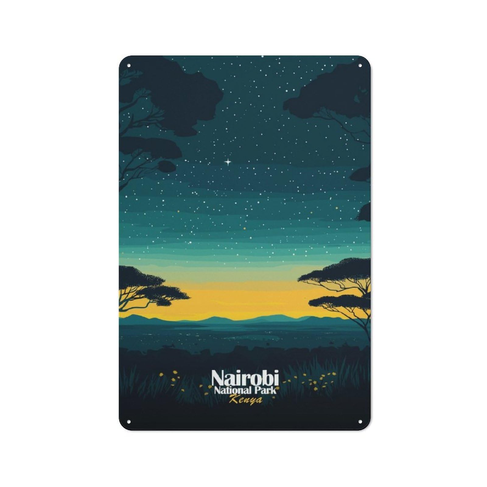 Junmoney Nairobi National Park Night Sky Retro Metal Wall Sign 30X20cm With For Garage Wall, A Decorative Metal Sign For Garages And Workshops