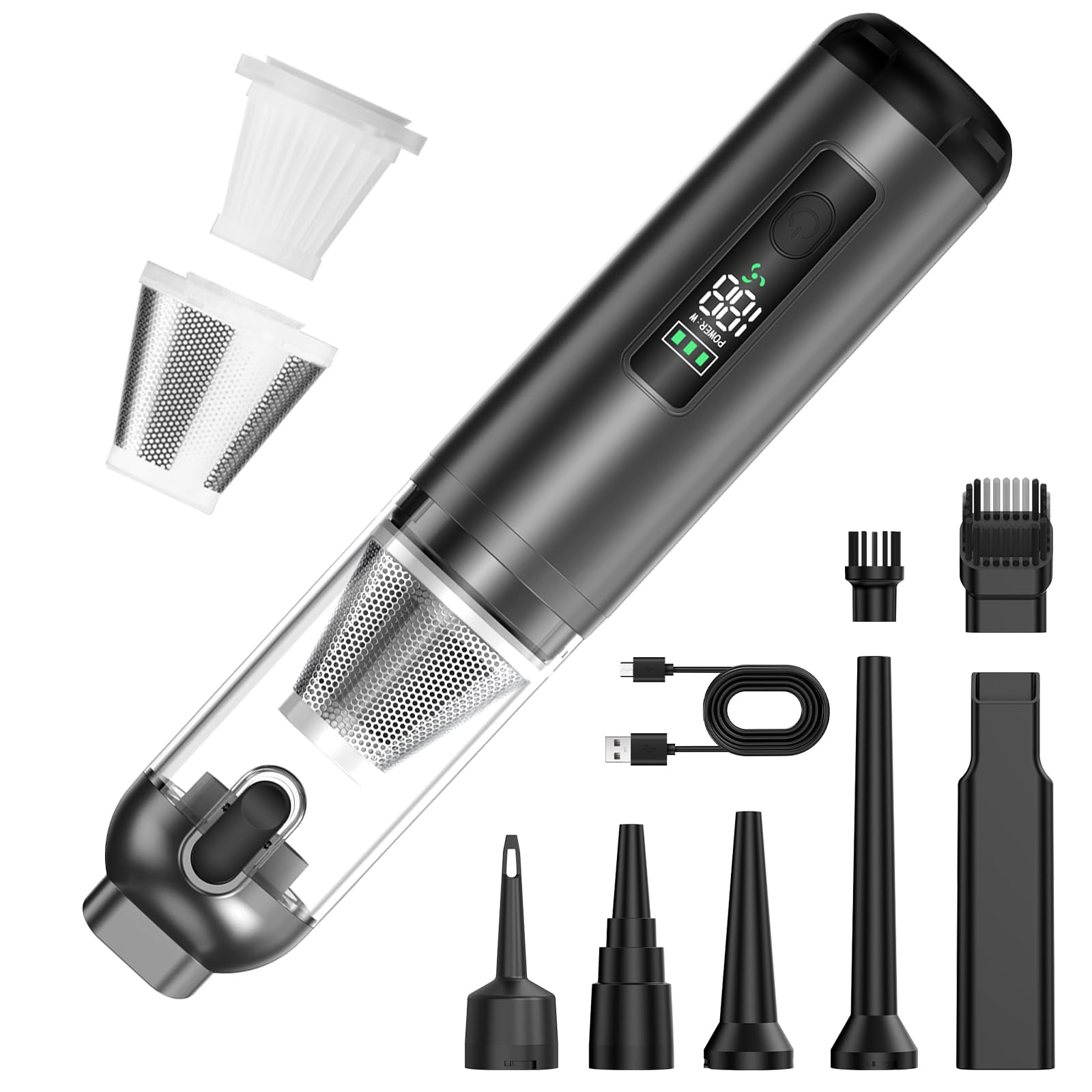 Journeyside Aspirateur à Main pour Voiture, 16000PA Aspirateur à Main sans Fil, Aspirateur pour Voiture 2 en 1, Écran de Batterie LED, 3 Niveaux D'aspiration pour Nettoyage Recoins et Ppetits Débris