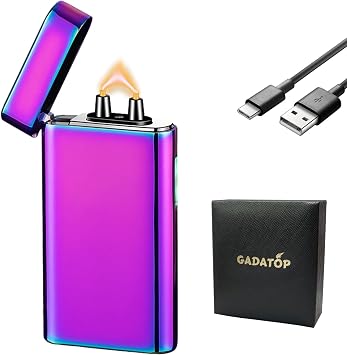 GADATOP Electric Lighter Rechargeable Lighter Arc Plasma Lighter Flameless Lighter Outdoor Windproof Lighter Metal Cool Lighter with Rhythmic Flashing Battery Indicator for Candle Color