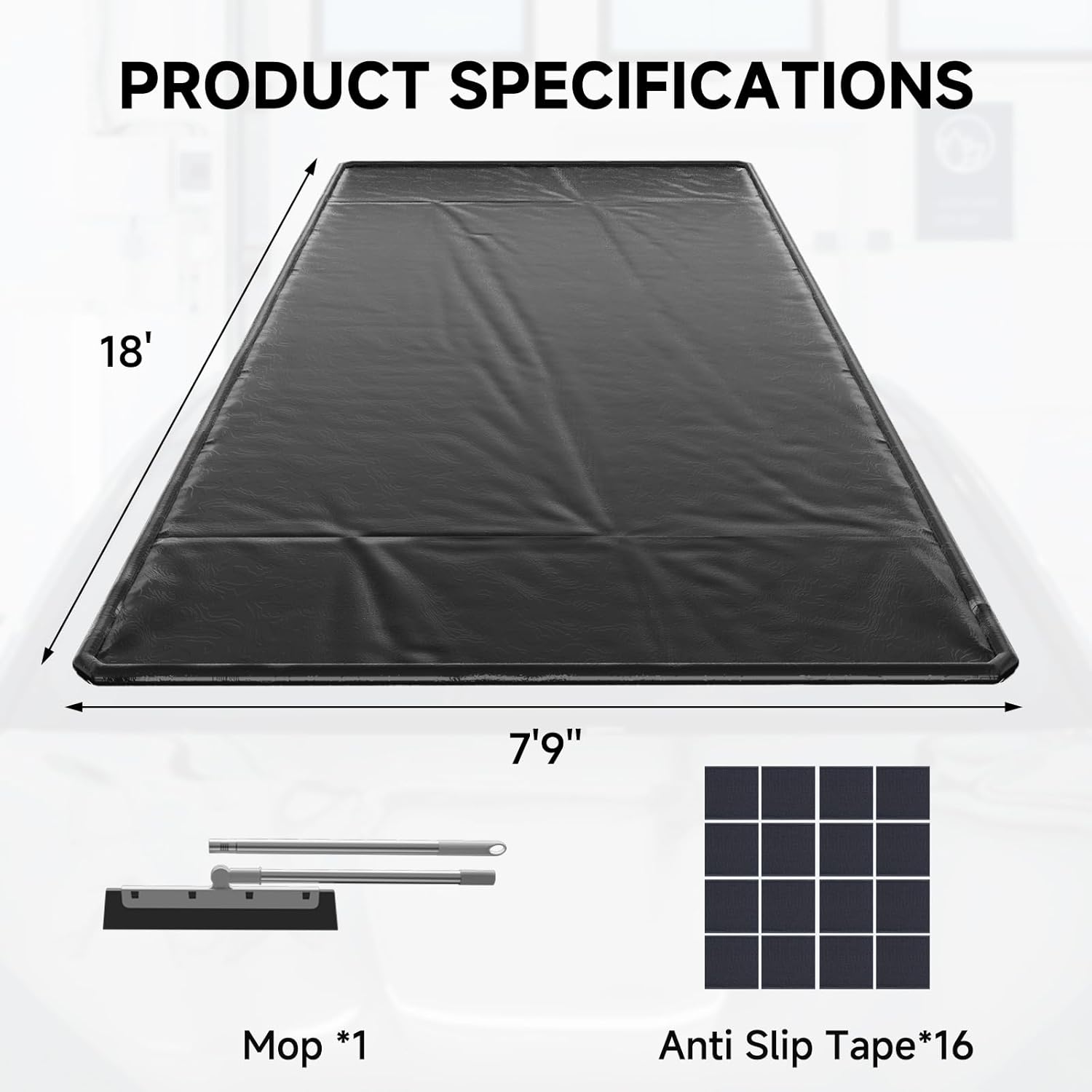 SUNYRISY 7'9" x 18' Containment Garage Floor Mat Under Car, Heavy Duty Waterproof Garage Carpet Floor Protection Non-Slip Parking Mat with Squeegee for Cars SUVs Trucks