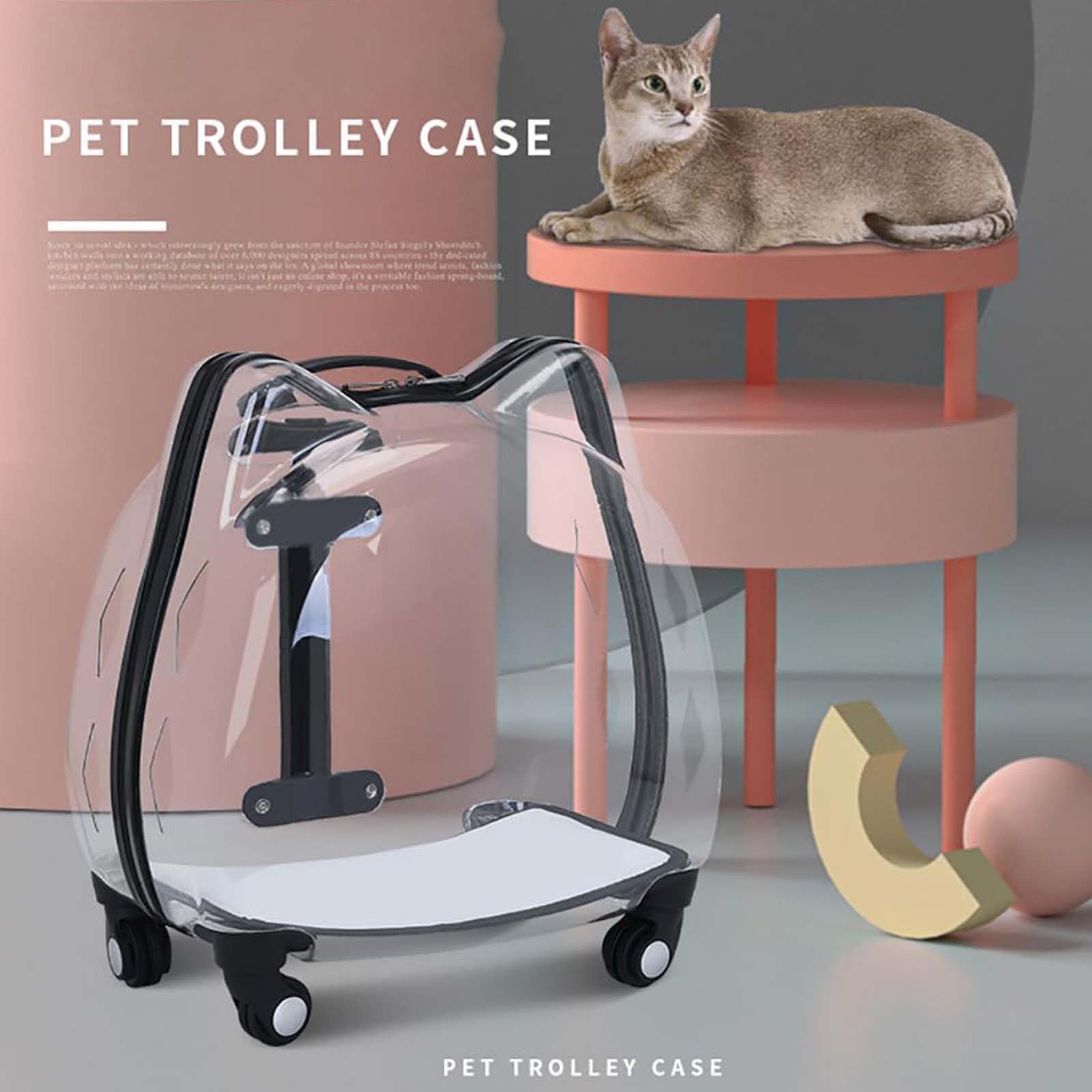 Trolley trasparente per animali domestici, zaino rigido traspirante con ruote girevoli, ideale per viaggi e gatti di piccola taglia