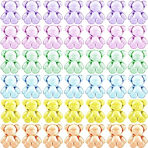 PAGOW 110pcs Acrylic Pastel Bear Beads Charm Transparent Candy Cute 15mm x 18mm Colorful Kawaii Tidy for Bracelet Phone Lanyard Wrist Strap DIY Craft Jewelry Necklace Making