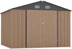 Metal Outdoor Storage Shed - Waterproof and UV-Resistant Garden Shed Featuring an Enhanced Frame Design and Lockable Double Doors | Sturdy Utility and Tool Storage Solution for Your Backyard, Garden,