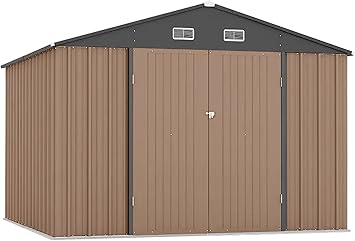 Metal Outdoor Storage Shed - Waterproof and UV-Resistant Garden Shed Featuring an Enhanced Frame Design and Lockable Double Doors | Sturdy Utility and Tool Storage Solution for Your Backyard, Garden,
