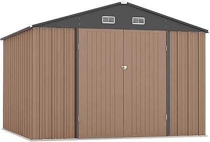 Metal Outdoor Storage Shed - Waterproof and UV-Resistant Garden Shed Featuring an Enhanced Frame Design and Lockable Double Doors | Sturdy Utility and Tool Storage Solution for Your Backyard, Garden,