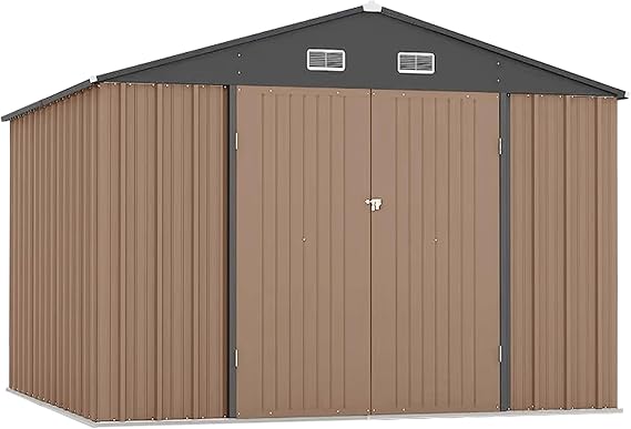 Metal Outdoor Storage Shed - Waterproof and UV-Resistant Garden Shed Featuring an Enhanced Frame Design and Lockable Double Doors | Sturdy Utility and Tool Storage Solution for Your Backyard, Garden,