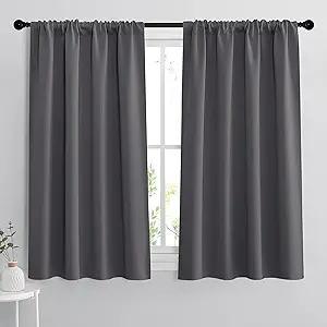 RYB HOME Curtains for Bedroom 63 inches Long, Blackout Thermal Insulating Window Treatment Drapes for Living Room Bathroom Basement Laundry Classroom, W 34 x L 63, Grey, 2 Panels
