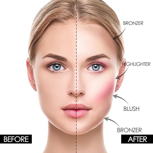 Miniatura 5 de FOCALLURE Paleta de rubor y resaltador, paleta de contorno 3 en 1, polvo bronceador mate libre de crueldad, resaltadores brillantes iluminadores