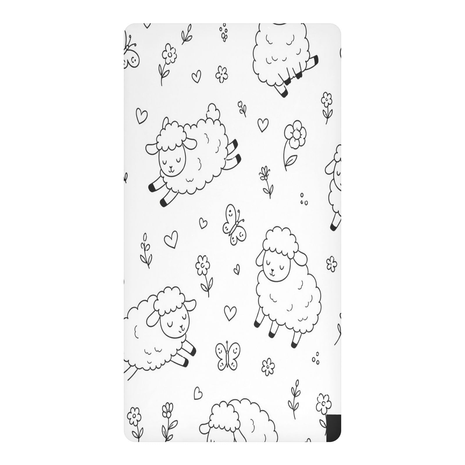 BOESI Sketch Sheep Waterproof Crib Sheet,Fitted Mattress Protector