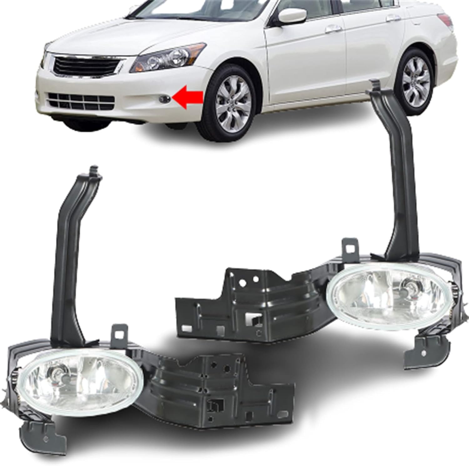 WFLNHB Left and Right Fog Lights Repalcement for Honda Accord Sedan 2008-2010 Fog Light Lamps Clear w/Wiring Kit