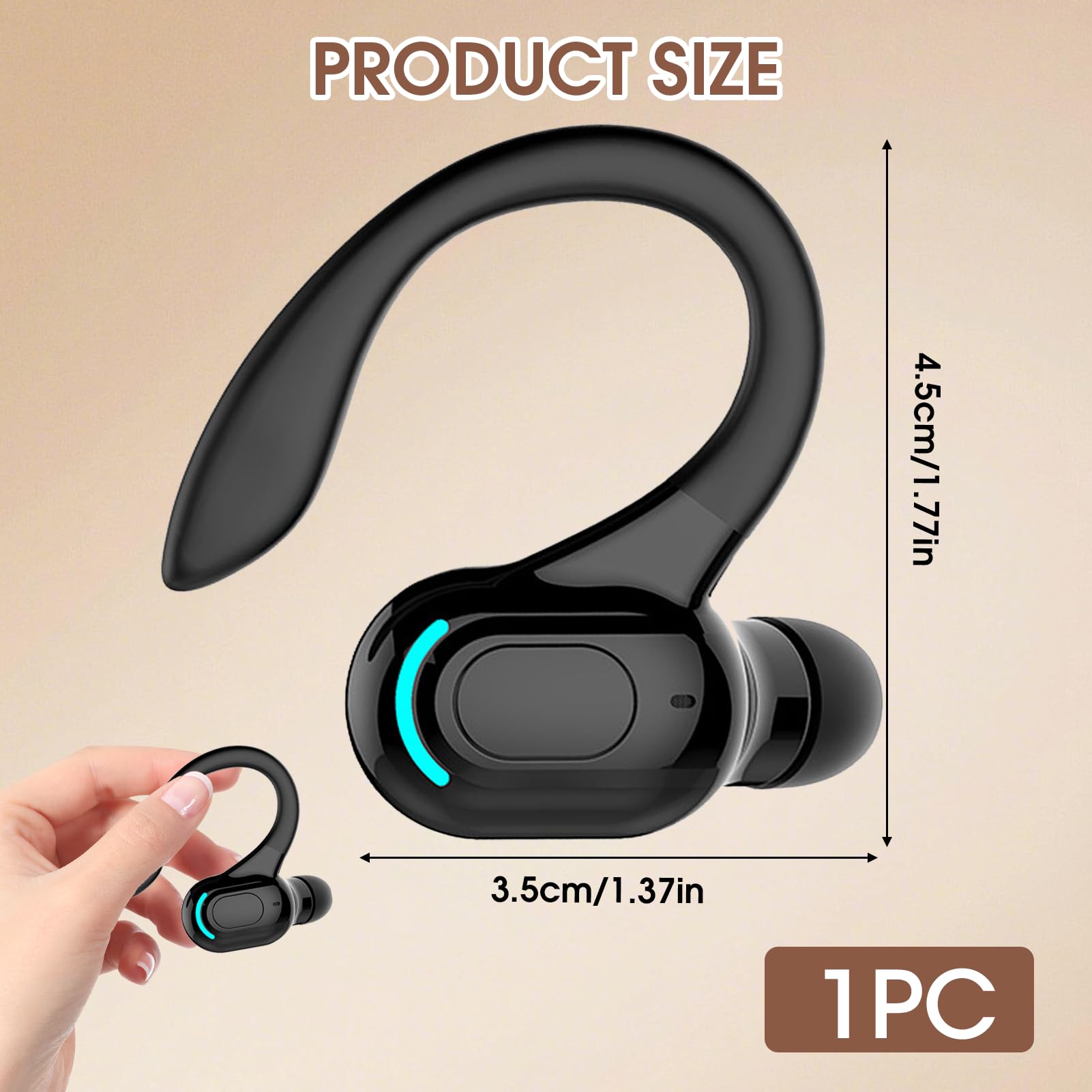 V5.2 Auricolare Mono Bluetooth Senza Fili, Microfono Integrato, IPX4 Auricolari Senza Fili Impermeabili, Bluetooth A Mano Libera 20H di Riproduzione, Auricolari con Anello per iPhone Android