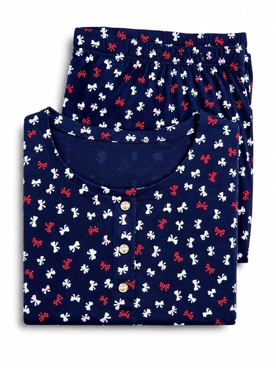 Image of KIAWAH Women Printed Night Suit Set, Cotton Blend Night Suit, A-Line Top and Pajama Set, Soft and Breathable Night Wear