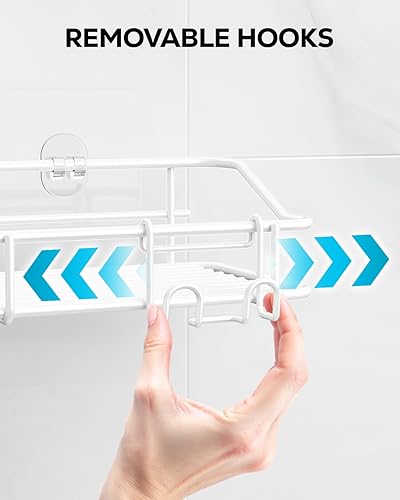 Vista 23 de Nieifi Estante de almacenamiento adhesivo de acero inoxidable sin perforar con ganchos para baño, lavabo, baño, baño, cocina, paquete de 2