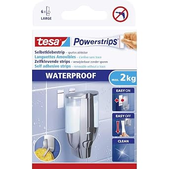 tesa Powerstrips Double-Sided Adhesive Strips, White, Pack of 6