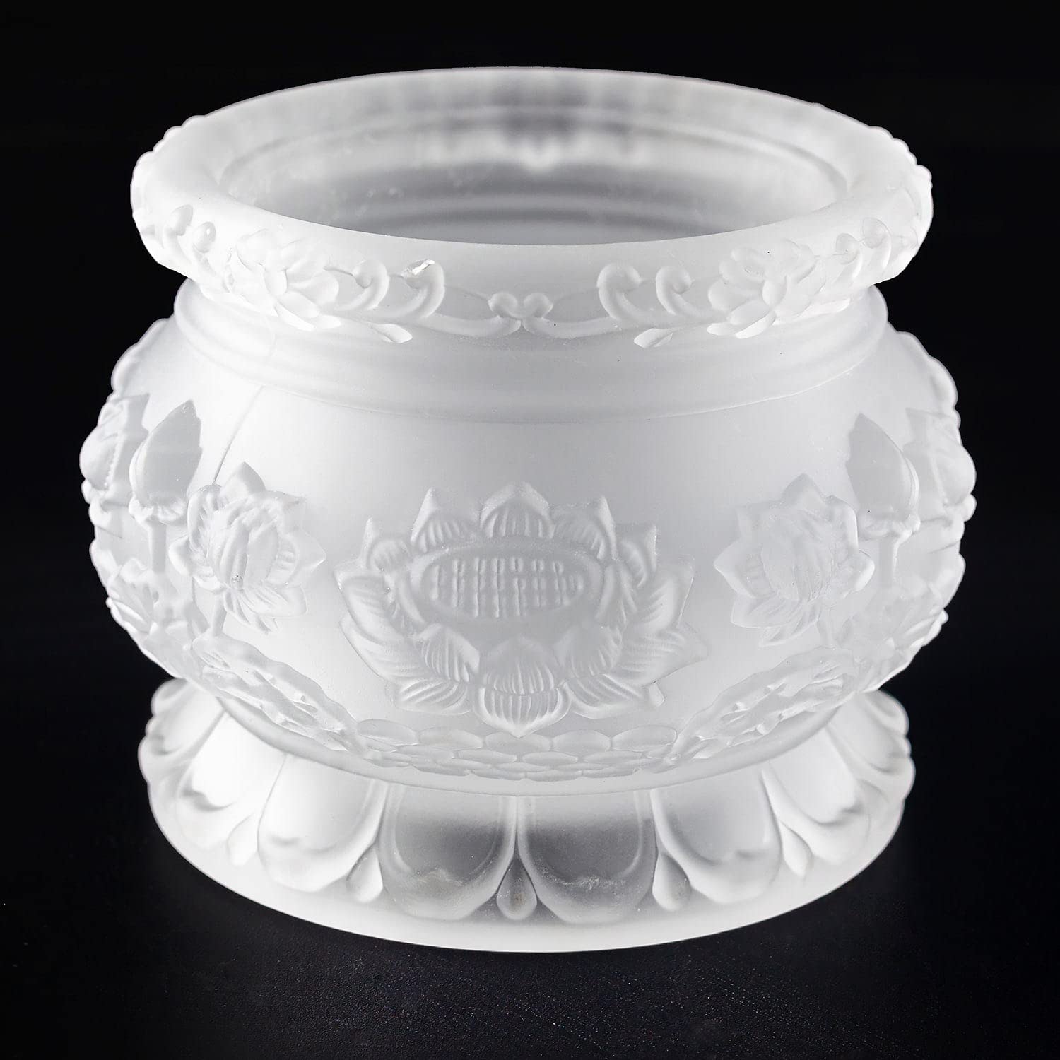 Qinlang Small White Glass Buddha Incense Burner Bowl, Buddhist Suppliers, 4.3 Inches