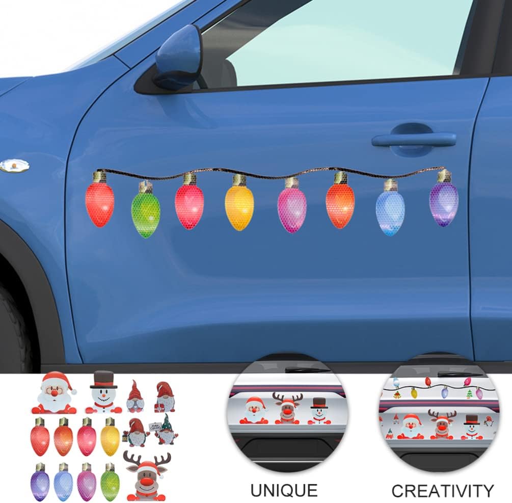 Wakauto 1 Set Christmas Car Refrigerator Magnet Decorations Reflective Bulb Light Santa Reindeer Snowman Gnome Stickers Accessories Holiday Ornament - Image 4