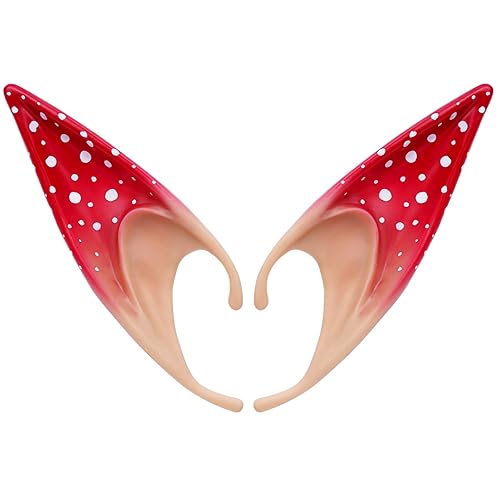 Renaissance Fairy Mushroom Elf Ears - Handmade Elf Ears Forest Red Mushroom Ear Woodland Elven Ears for Women Adult 2024 Renfaire Carnival Fantasy Mushroom Cosplay Costume Accessories - Fairy Mushroom Elf Ears
