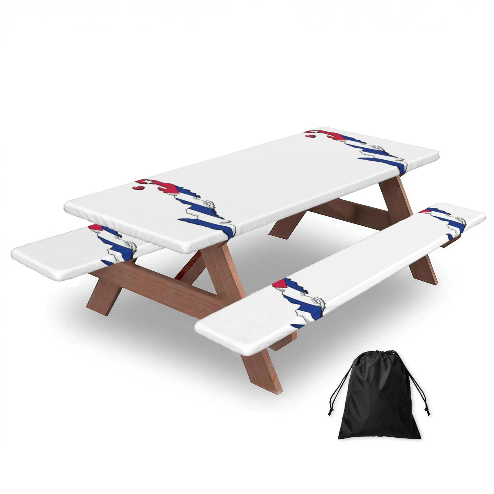 Zyjhyy Black Cuban Flag Map Print 3 Pack Wipeable Picnic Bench Cover And Table Cover Lightweight Table Cloth For Camping Outdoor