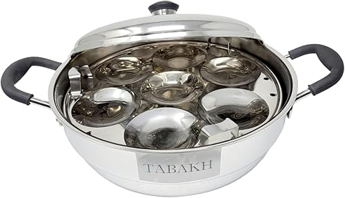 Miniatura 2 de Tabakh Ckitze Multi Kadai de acero inoxidable con placa de vapor, mini placa Idli, 2 placas Idli, 2 placas Dhokla, aptas para inducción