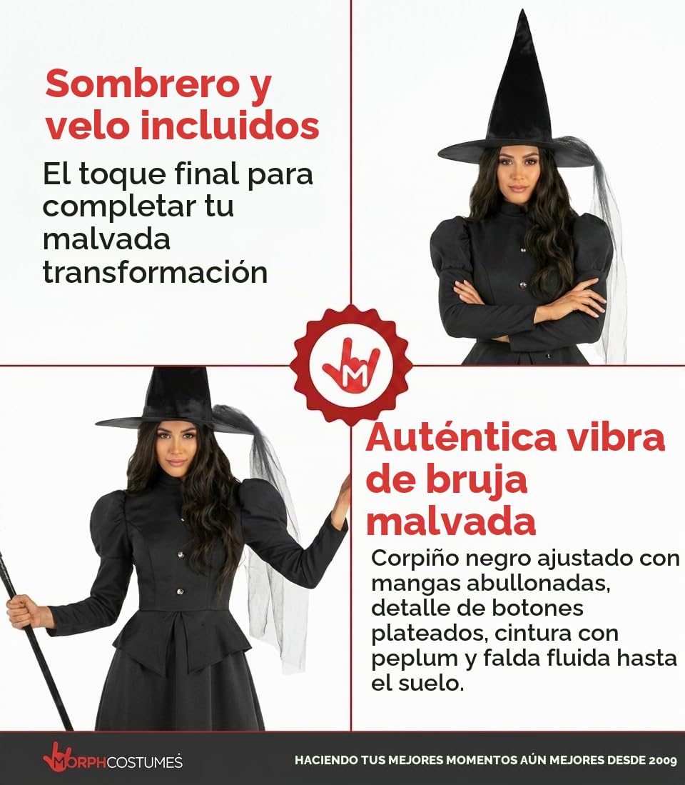 Morph Disfraz Bruja Mujer, Disfraces Halloween Brujas, Traje de Bruja Malvada, Disfraz Halloween para Mujer