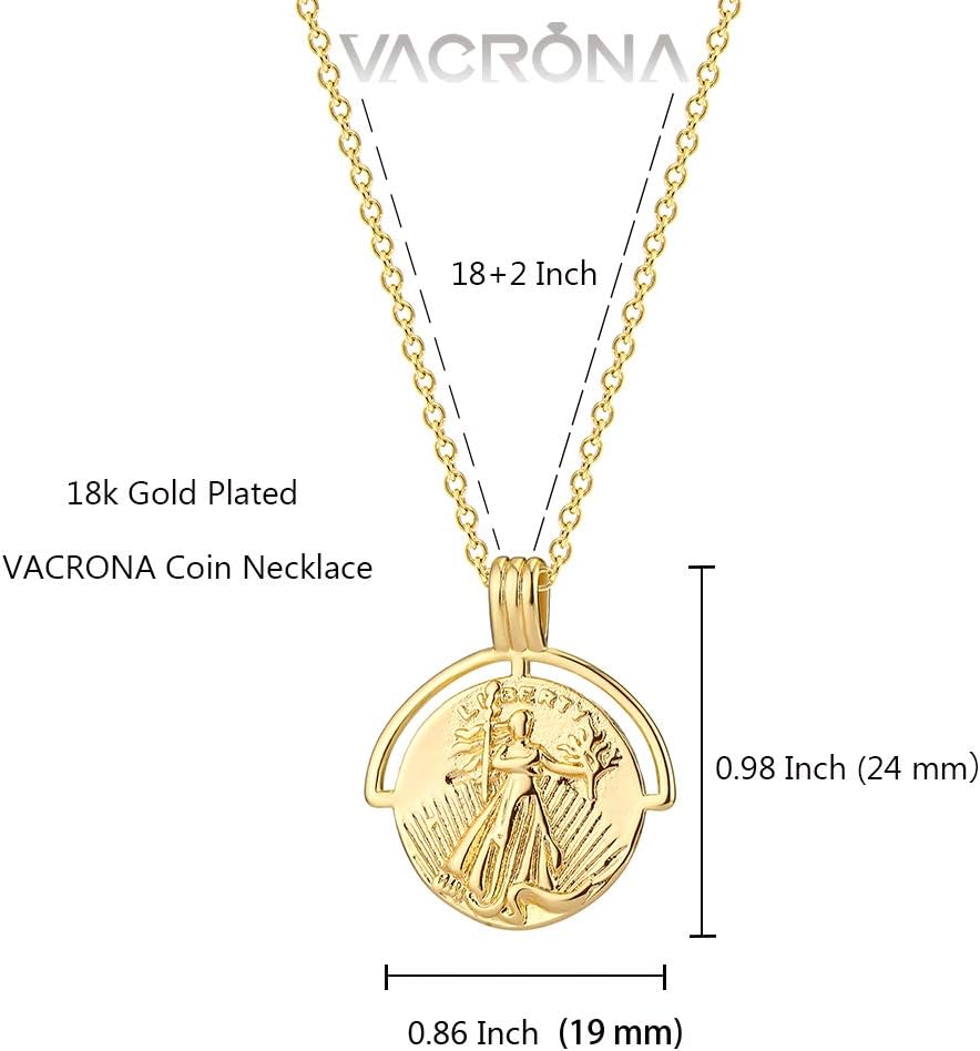 VACRONA Coin Necklace 18k Gold Plated Vintage Textured Medallion Coin Pendant Round Circle Disk Dainty Necklace for Women - Image 6