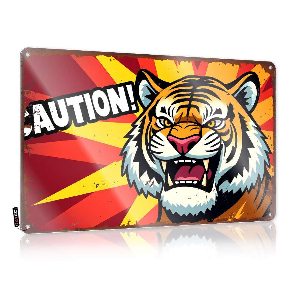 Fzfn Colour Caution! Tiger Warning. Friends Bathroom Hanging | Old Tin Metal Decor Reusable Vintage Metal Wall Decor(30X40cm)